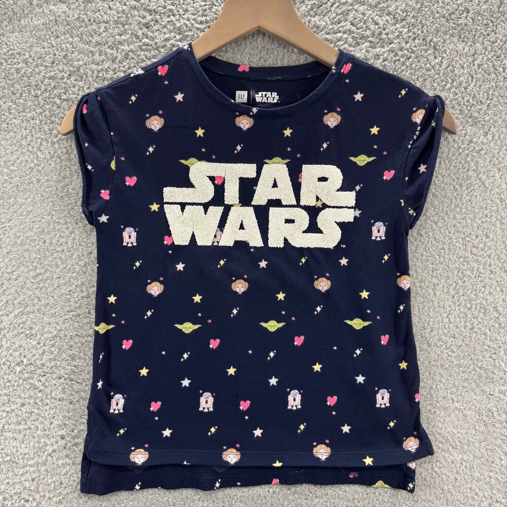 GAP Star Wars Women's Medium Navy‎ Blue Graphic Tee Yoda R2D2 Hearts Geek Chic